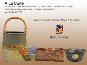 Artists on Elgin will be featuring four member potters in a group exhibition , A La Carte, for the month of May. Supplied illustration