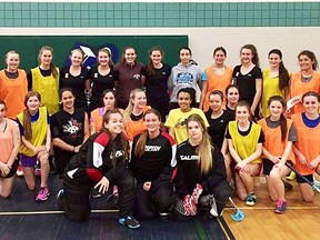 The first tryout camp for the 2018 Team Canada women's floorball squad was held recently in Cobourg where 30 athletes attended (above) including a strong contingent from Belleville. (Submitted photo)