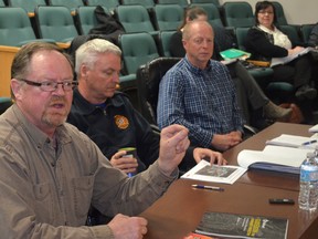 A draft wildfire mitigation strategy was presented to Whitecourt Town Council on April 24. Left to right: Herman Stegehuis of Silvacom Ltd., Whitecourt Fire Chief Brian Wynn and Jay Granley, director of community safety (Jeremy Appel | Whitecourt Star).