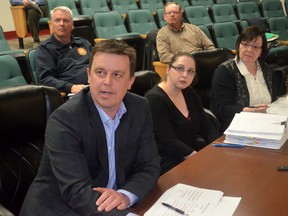 Left to right: Curtis Friesen, auditor from Hawkings Epp Dumont LLP, Town of Whitecourt controller Krista Spivak and director of corporate services Judy Barney, at the April 24 council meeting. Friesen presented his audit of Whitecourt’s 2016 finances (Jeremy Appel | Whitecourt Star).