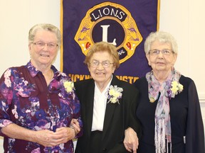 The Lucknow and District Lions Club celebrated a 60th anniversary at the Lucknow community centre on Saturday April 29, 2017.  Long time Lions members came together to make more memories and to recognize some Lions members who have been there right from the start. L-R: Gladys Hamilton, Marg Finlay, and Shirley Brooks were celebrated as original members of the Lucknow organization.