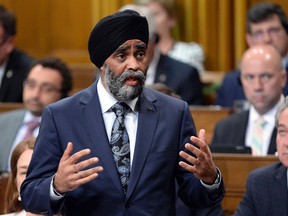 Defence Minister Harjit Sajjan responds to a question in the House of Commons on Parliament Hill in Ottawa on Tuesday, May 2, 2017. (THE CANADIAN PRESS/Adrian Wyld)