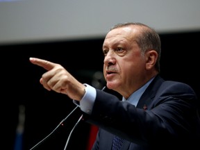 Turkey’s President Recep Tayyip Erdogan has been given an honourary doctorate by the Islamic University of Jamia Milli. (Press Presidency Press Service via AP, Pool)