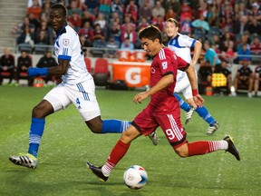 Ottawa Fury FC Bryan Olivera battles for the ball during the game against the FC Edmonton at TD Place Stadium Friday September 2, 2016.