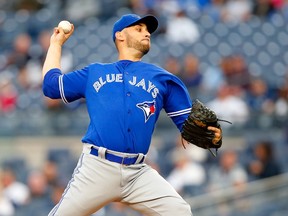Marco Estrada of the Toronto Blue Jays pitches in the first inning against the New York Yankees at Yankee Stadium on May 1, 2017. (Jim McIsaac/Getty Images)