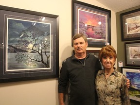 Eleanor and Steve Robson stand beside one of Peter Robson’s pieces, Moonlight Sonata. Robson’s art will be at the St. Thomas-Elgin Public Art Centre from May 13 to July 1 in an exhibition called, The Very Soul of the Artist: A Retrospective Exhibition of Peter Robson.