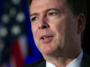 In this March 29, 2017 file photo, FBI Director James Comey speaks in Alexandria, Va. Don't expect Comey to reveal much about the bureau's months-long investigation of potential coordination between the Trump campaign and Russia when he speaks publicly before members of Congress on Wednesday, May 3, 2017. (AP Photo/Cliff Owen, File)