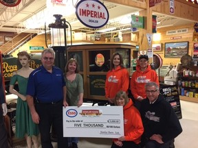 Dowler Karn is the presenting sponsor again this year for the Railway City Road Races. Participating in the $5,000 cheque presentation, back left to right, are Dave Karn and Barb Molinaro, both of Dowler Karn, and RCRR organizers Nancy Lawrence, Corinne Roos, and bottom left to right, Carolyn Johnson and Rob Broadbent. (Contributed photo)