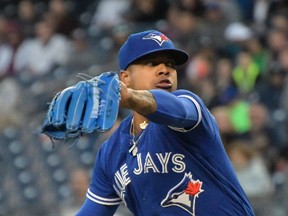 Toronto Blue Jays starting pitcher Marcus Stroman winds up during the first inning of the team's baseball game against the New York Yankees on May 3, 2017, at Yankee Stadium in New York. (AP Photo/Bill Kostroun)