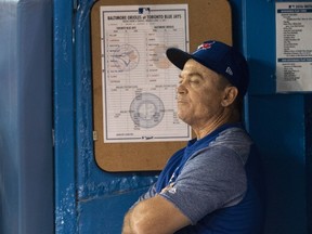 Toronto Blue Jays manager John Gibbons is seen in the dugout during the sixth inning of their AL baseball game against the Baltimore Orioles, in Toronto on April 15, 2017. (FRED THORNHILL/The Canadian Press files)
