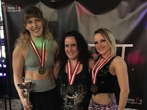 Photo supplied by Aradia Fitness
Left to right: Lisa Balzar, Amanda Nicolucci and Kara Rose, the three winners of the Aradia Fitness pole-dance competition.