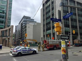 A construction crew on Queen Street broke a stub attached to a natural gas line Tuesday, forcing the evacuation of some surrounding buildings.