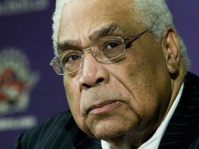 Wayne Embry, 68, holds court yesterday at the Air Canada Centre on his first day as interim general manager of the Raptors on Jan. 26, 2006. (Postmedia)