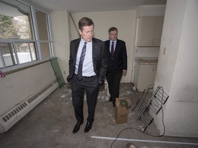 Toronto Mayor John Tory visits a Toronto Community Housing building at Eglinton Ave. E. on Thursday. (CRAIG ROBERTSON/TORONTO SUN)