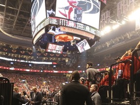 Masai Ujiri in the Air Canada Centre walkway during the first quarter of Game 2 against the Milwaukee Bucks on April 18, 2017. (Jack Boland/Toronto Sun/Postmedia Network)