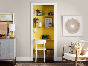Wall colours Oyster and Lemon Tart (in the door recess) are two examples of a Canadiana-inspired line called the Premier collection.