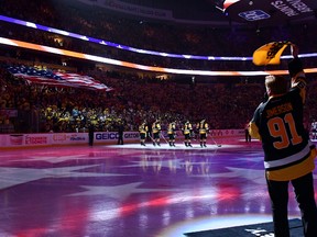 Singer Jeff Jimerson sings the national anthem prior to Game 3 of the Eastern Conference semifinal between the Pittsburgh Penguins and the Washington Capitals at PPG Paints Arena on May 3, 2017 in Pittsburgh. (Photo by Matt Kincaid/Getty Images)