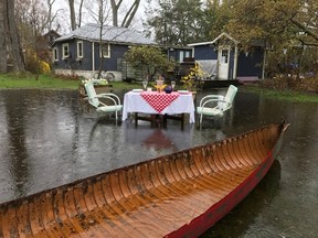 The table is set on already waterlogged Ward's Island ahead of potential weekend flooding. (STAN BEHAL/TORONTO SUN)