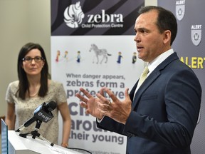 Child Exploitation (ICE) unit Staff Sgt. Stephen Camp announcing parents of two St. Albert children have been charged by ALERT’s Internet ICE unit after alleged instances of sexual abuse during a news conference in Edmonton, May 5, 2017. Ed Kaiser/Postmedia