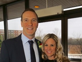 Brent Johnson with his wife, Lara. Johnson was one of five people inducted into the Kingston and District Sports Hall of Fame at the 22nd induction ceremony Friday night at the Ambassador Hotel. (Ian MacAlpine/The Whig-Standard)