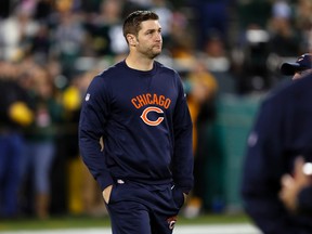 Bears QB Jay Cutler walks around the field before a game against the Packers in Green Bay, Wis., on Oct. 20, 2016. (Matt Ludtke/AP Photo)