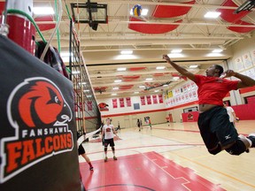 Andre Foreman prepares to spike a ball at Fanshawe College in London. (Free Press file photo)