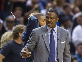 Raptors head coach Dwane Casey gestures during first half NBA playoff action against the Cavaliers in Game 3 of the Eastern Conference semifinals at the Air Canada Centre in Toronto on Friday, May 5, 2017. (Ernest Doroszuk/Toronto Sun)