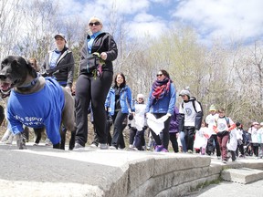 Participants take part in  the annual RBC Hike for Hospice  on the Jim Gordon Boardwalk  in Sudbury, Ont. on Sunday May 7, 2017. The goal of the 2017 hike, in addition to raising awareness of hospice palliative care in the community, was to raise $165,000. Last year's event raised $163,000, well over the initial goal of $150,000. Gino Donato/Sudbury Star/Postmedia Network
