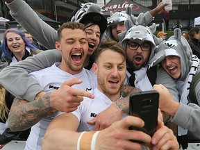 Toronto Wolfpack players mix with fans following their home opener last Saturday at Lamport Stadium in Toronto. (Toronto Wolfpack photo)