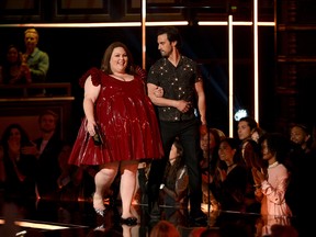 Chrissy Metz and Milo Ventimiglia speak onstage during the 2017 MTV Movie And TV Awards at The Shrine Auditorium on May 7, 2017 in Los Angeles, California. (Photo by Kevork Djansezian/Getty Images)