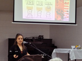 Dietician Amanda Mulder gave a presentation featuring “healthy snacks” during the 23rd annual Huron Perth Diabetes Day April 25 at the Mitchell & District Community Centre. ANDY BADER/MITCHELL ADVOCATE