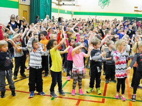 The entire student body of Upper Thames Elementary School (UTES) sang ‘Sing It Together’, a special song written for Music Monday, on May 1. ANDY BADER/MITCHELL ADVOCATE
