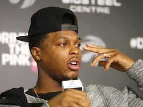 Toronto Raptors star Kyle Lowry speaks to media at the season ending press conference at the Biosteel Centre in Toronto on May 8, 2017. (Michael Peake/Toronto Sun/Postmedia Network)
