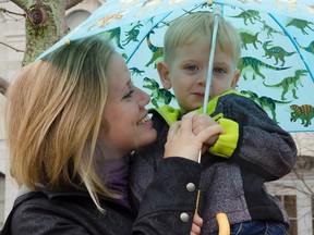 Jaymee Davis, the promise walk co-ordinator for the preeclampsia foundation of Canada, and her son Emlyn Davis are both survivors of preeclampsia. Davis still experiences issues with her health since she had an emergency birth because of the condition two years ago. (Gracie Postma/ The Whig-Standard)