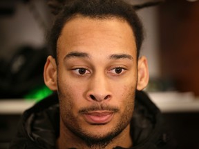 In this Jan. 2, 2017, file photo, New York Jets wide receiver Robby Anderson speaks to reporters in the locker room of their training facility in Florham Park, N.J. (AP Photo/Seth Wenig, File)