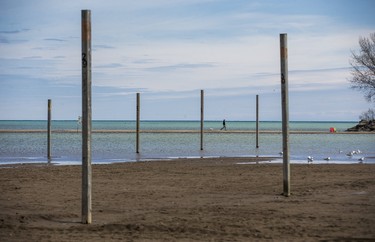 The flooded volleyball area at Woodbine Beach in Toronto, Ont. on Monday May 8, 2017. (Ernest Doroszuk/Toronto Sun)
