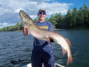 Nicholas Gratton sent in this photo of a massive 57.5-inch muskie for The Sudbury Star big fish photo contest, which now offers two prizes of entry into the annual Sturgeon Falls Rob and Gun Club Pike Tournament on May 27. Supplied Photo