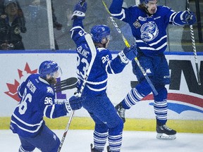 Mississauga Steelheads forward Ryan McLeod scores in the first period against the Erie Otters during Game 3 of the OHL Final at the Hershey Centre on May 8, 2017. (Stan Behal/Toronto Sun/Postmedia Network)