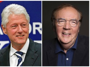 In this combination photo, former President Bill Clinton, left, appears at a political event at Upper Moreland High School in Willow Grove, Pa. on April 12, 2012, and author James Patterson appears at a photo session in New York on Aug. 30, 2016. Clinton and Patterson are collaborating on a thriller, “The President is Missing,” to come out June 2018. The book will be a joint release by Alfred A. Knopf and Little, Brown and Co. publishers. (AP Photo/Alex Brandon, left, and Taylor Jewell, File)