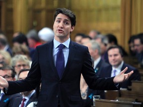 Prime Minister Justin Trudeau stands in the House of Commons during Question Period on Parliament in Ottawa, Monday May 8, 2017.THE CANADIAN PRESS/Fred Chartrand