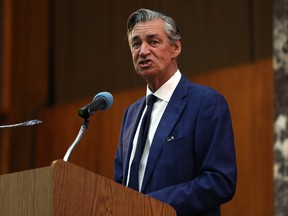 Gary Doer, a former premier of Manitoba and Canadian ambassador, speaks during the 12th annual Sol and Kanee Distinguished Speaker event at Congregation Shaarey Zedek in Winnipeg on Mon., May 8, 2017. Kevin King/Winnipeg Sun/Postmedia Network