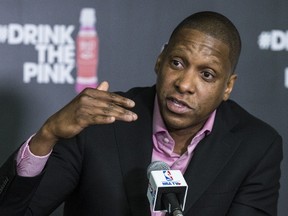 Toronto Raptors GM Masai Ujiri at his year-end press conference at the BioSteel Centre in Toronto on May 9, 2017. (Craig Robertson/Toronto Sun/Postmedia Network)