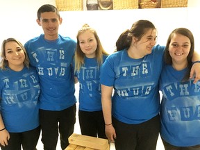 Youth helped organize and run the recent grand opening of the Hub in Sarnia. Pictured, from left, are Kat Kenny, Wilder Hernandez, Shelby Griggs, Kris Smith and Rachel Spiece. (Handout)