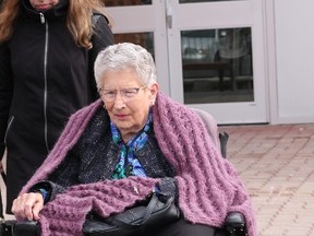Jean Knox, 98, sat in her wheelchair before a judge and described the terror and humiliation of lying in bed, pretending she was asleep, while two teens broke into her home, ransacked her house, and poured maple syrup all over her body. “At first, I thought it was blood.” (TRACY MCLAUGHLIN/PHOTO)