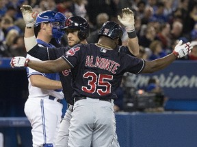 Toronto Blue Jays catcher Yan Gomes gets the Cleveland Indians to 6-0 after hitting a 3-run homer at the Rogers Centre in Toronto on May 10, 2017. (Stan Behal/Toronto Sun/Postmedia Network)