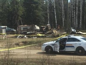 Members of the Peace Regional RCMP Detachment responded to the blaze just before 5 a.m. in Cadotte Lake, about 450 km north of Edmonton. Photo Supplied.