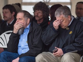 Friends and family attend a service to honour the 26 coal miners who perished in the Westray mine disaster at the Westray Miners Memorial Park in New Glasgow, N.S. on Tuesday, May 9, 2017. The coal mine exploded twenty five years ago to the day on May 9, 1992. THE CANADIAN PRESS/Andrew Vaughan
