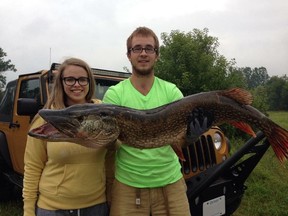 Gabriel Theriault (right) and his girlfriend Keltie Melanson pose with a big 42-inch pike caught near Greater Sudbury. Theriault's name was the first drawn for The Sudbury Star's contest to put a pair of our readers into the Sturgeon Falls Rod and Gun Club Pike Tournament on Cache Bay on May 27. Send photo's to be included in the contest to sud.outdoors.ca. Supplied photo