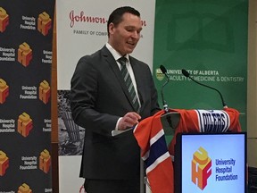 Minister Deron Bilous speaks at the announcement of the JLABS POD @Alberta on May 10, 2017. The provincial government contributed $2.1 million to the project. Clare Clancy / Postmedia