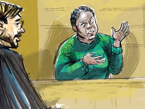 Boketsu Boekwa testifies in Brampton court on Friday, Jan. 20, 2017. Boekwa,  charged with two counts of conspiring to commit murder, has been found not criminally responsible. (MARIANNE BOUCHER/POSTMEDIA NETWORK)